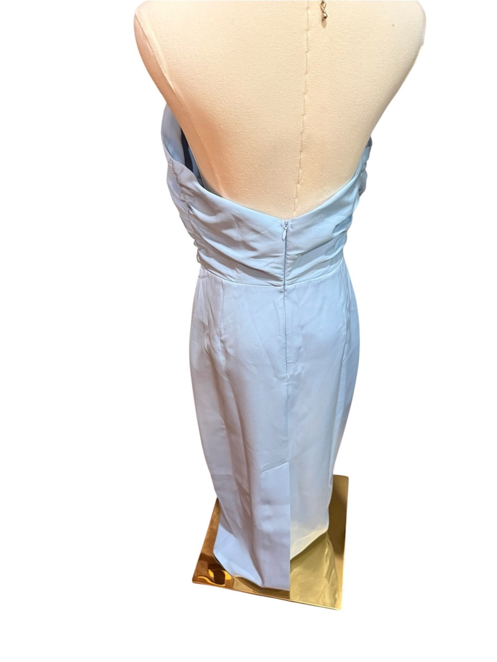 Elagia Powder Blue Strapless Cutout Midi Dress | Sculptural Foldover Bodice - Picture 6 of 8
